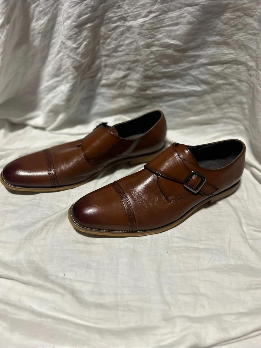 Stacey Adams Men's Cognac Leather Single Monk Strap Dress Shoes